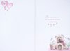 Birth of New Baby Girl Card - Teddy with Pink Heart Balloons Flowers 7.75x5.25"