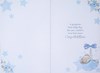 Birth of New Baby Boy Card - White Star with Teddy in Blue Hammock 7.75x5.25"