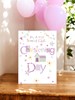 Girl Christening Day Card - Pink & Lilac Church Bunting & Flowers 7.75x5.25"