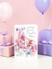 New Baby Granddaughter Card- Cot in Pink & Lilac Nursery Silver Foil 7.5x5.2"