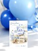 Greetings New Baby Grandson Card - Blue Moses Basket with Silver Foil 7.75x5.25"