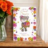 Granddaughter Birthday Card - Bear Holding Bright Flowers & Gold Foil 7.75x5.25"