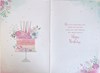 Open Female Birthday Card - Floral BIrthday Cake with Silver Foil 7.75x5.25"