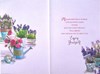 Open Female Birthday Card -Watering Can Pink Flowers Lavender & Glitter 7.7x5.25