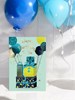 Open Male Birthday Card - Blue Yellow Presents Balloons and Gold Foil 7.75x5.25"