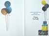 Open Male Birthday Card - Blue Yellow Presents Balloons and Gold Foil 7.75x5.25"