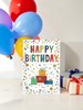 Open Male Birthday Card - Multicoloured Text and Gifts Gold Foil 7.75x5.25"
