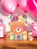Age 1 Birthday Card - 1st Birthday Ginger Cat Pink Butterfly and Foil 7.75x5.25