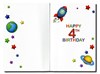 Age 4 Boy 4th Birthday Card - Blue & Red Rocket With Planets & Stars 7.75x5.25"