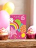 6th Birthday Card - Age 6 Pink with Rainbow Balloons Stars Silver Foil 7.75x5.25