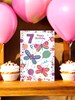 7th Birthday Card - Age 7 Girl Pink Lilac Green Butterflies & Foil 7.75x5.25"
