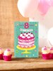 Age 8 Girl Birthday Card - 8th Birthday Big Cake with Stars & Foil 7.5x5.75"