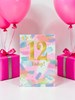 Age 12 Girl Birthday Card - Pink with Lilac Green Abstract and Foil 7.75x5.25"