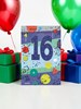 Age 16 Boy Birthday Card - Blue Number 16 Red Green Shapes & Foil 7.75x5.25"