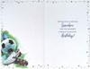 Grandson Birthday Card Green Background Football & Boots Silver Foil 7.75x5.25"