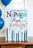 Nephew Birthday Card - Blue and Green Candles with Bronze Foil 7.75x5.25"