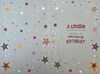 Cousin Birthday Card - Coloured Candles Writing Stars with Gold Foil 7.75x5.25"