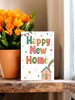 New Home Greetings Card - House with Rainbow out of Chimney Gold Foil 7.75x5.25"