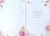 Open Wedding Anniversary Card - Love Bunting Pink Roses Silver Foil 7.75x5.25"