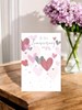 Open Wedding Anniversary Card - Pink Hearts with Silver Foil 7.75x5.25"