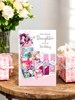 Daughter Birthday Card - Wrapped Presents and Flowers with Silver Foil 9x6"