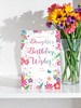 Daughter Birthday Card - Bright Flower Border with Butterflies Silver Foil 9x6"