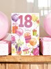 Age 18 Female 18th Birthday Card - Balloons Presents and Flowers Pink Foil 9x6"