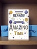 Nephew Birthday Card - Blue Balloons Stars and Writing with Gold Foil 9x6"