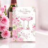 Open Wedding Anniversary Card - Pink Flowers Birds & Champagne Glasses Foil 9x6"