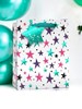 Large Gift Bag White with Green Blue and Pink Stars and Foil Tag 13x10.5"