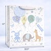 Large Birth Baby Boy Gift Bag - Animals with Blue Green Balloons & Tag 13x10.25"