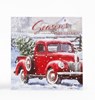 Pack of 12 Square Scenic Christmas Cards - Red Truck in Snow with Snowman & Tree