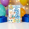 Great Grandson 1st Birthday Card & Badge - Age 1 Boy & Monkey Blue Foil 9x6"