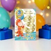 Great Grandson 3rd Birthday Card & Badge - 3 Today Boy as Dinosaur 9x6"