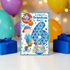 Grandson 6th Birthday Card & Badge - 6 Today Boy with Football & Blue Foil 9x6"