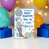 Great Grandson Birthday Card & Badge - Boy on Scooter with Blue Foil 9x6"