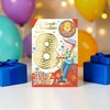 Great Grandson 8th Birthday Card & Badge - Boy on Scooter with Gold Foil 9x6"