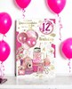 Granddaughter 12th Birthday Card & Badge - Age 12 Pink Balloons Milkshake 9x6"