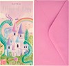 Money Wallet Gift Card & Envelope Pink Fairytale Castle Dragon Silver Foil 7x3.5