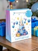 Medium Happy Birthday Gift Bag - Cake with Blue Gold Balloons Foil Tag 10x8.5"