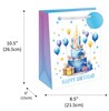 Medium Happy Birthday Gift Bag - Cake with Blue Gold Balloons Foil Tag 10x8.5"
