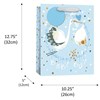Large Birth Baby Boy Gift Bag Tag - Blue with White Stork and Gold Foil 13x10.25