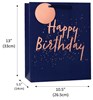 Large Male Gift Bag - Navy Blue with Copper Foil Happy Birthday & Tag 13x10.5"