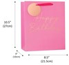 Medium Birthday Gift Bag - Pink with Rose Gold Foil Happy Birthday & Tag 10x8.5"