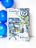 Grandson 15th Birthday Card & Badge - Age 15 Gaming Chair Desk Blue Foil 9x6"