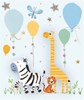 New Baby Boy Gift Wrapping Paper 1 Sheet & Matching Tag - Animals & Balloons
