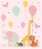 New Baby Girl Gift Wrapping Paper 1 Sheet & Matching Tag - Animals & Balloons