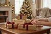 8m (2x4m) Gift Wrapping Paper Roll - Gold with Holly Red Merry Christmas
