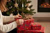 8m (2x4m) Modern Christmas Gift Wrapping Paper Roll Red with Coloured Lights
