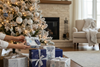 12m (3x4m) Christmas Gift Wrapping Paper - Navy Blue Silver and White